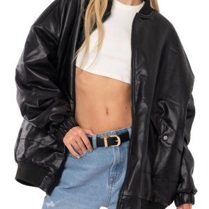 New Edikted Oversized Black Leather Jacket size S